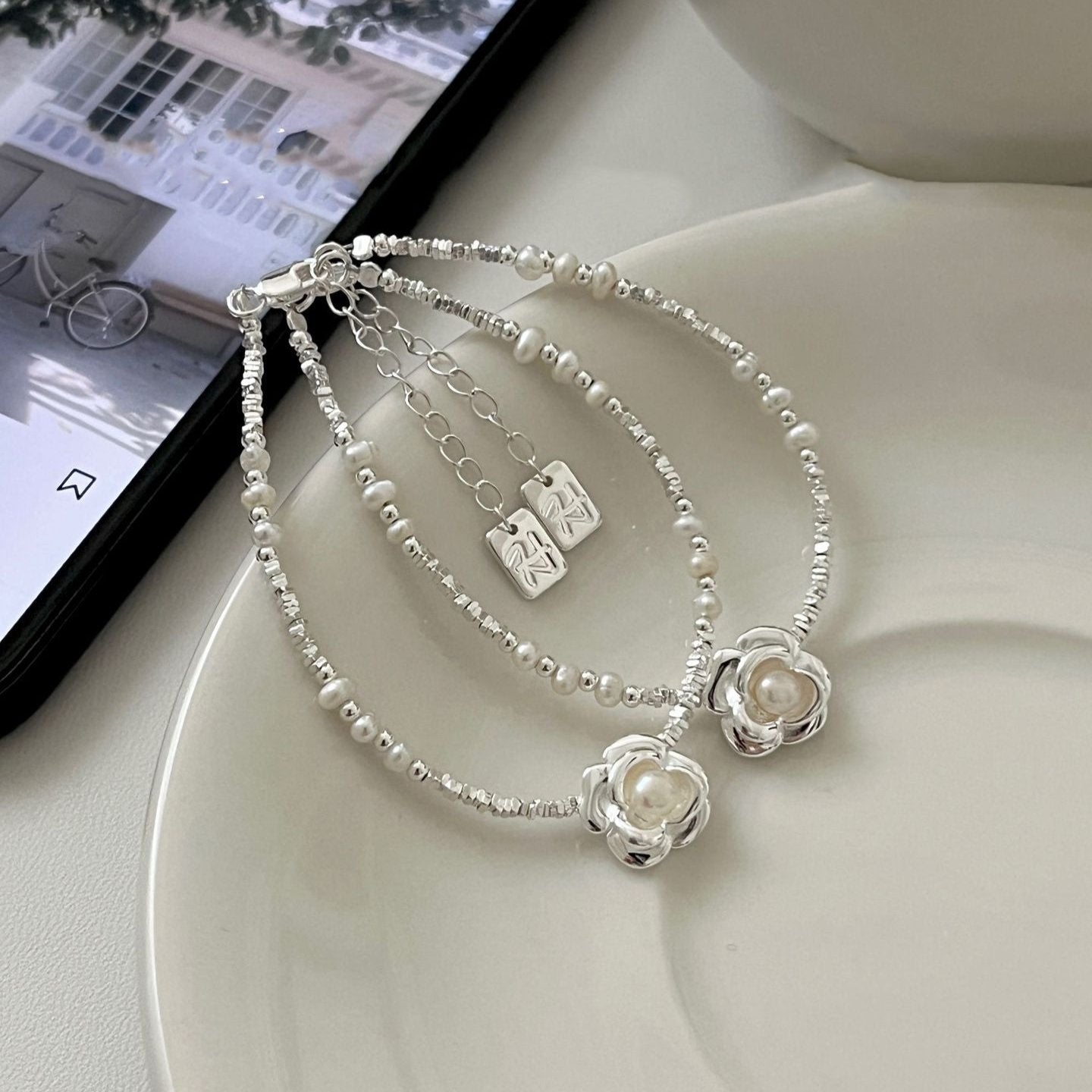 S925 Silver Camellia Pearl Bracelet