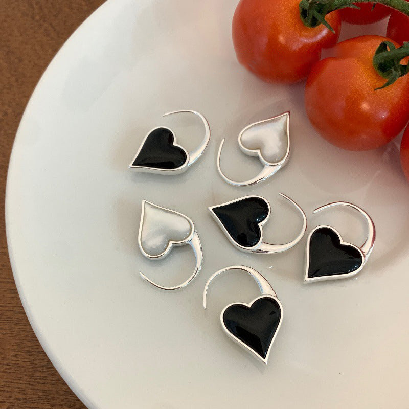 S925 Silver Dual-Tone Heart Shell & Onyx Drop Earrings