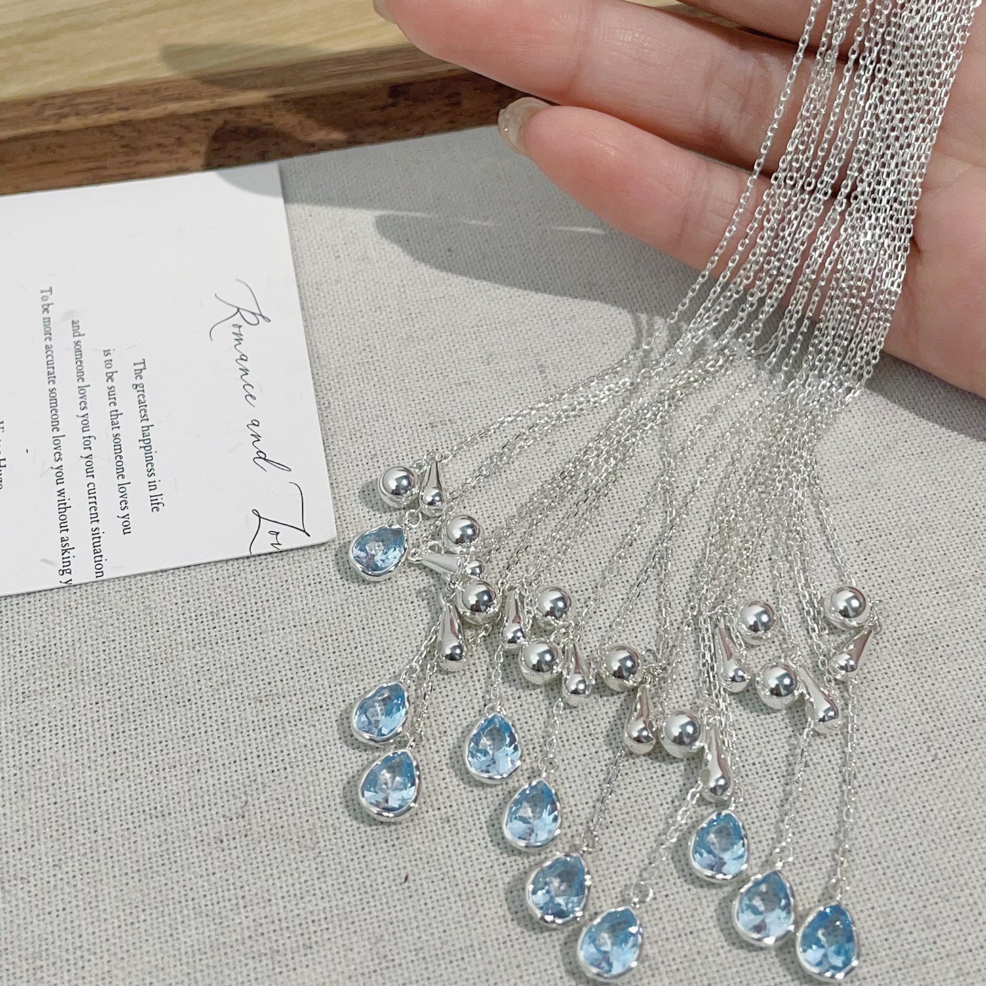 S925 Sterling Silver Blue Teardrop Zircon Necklace