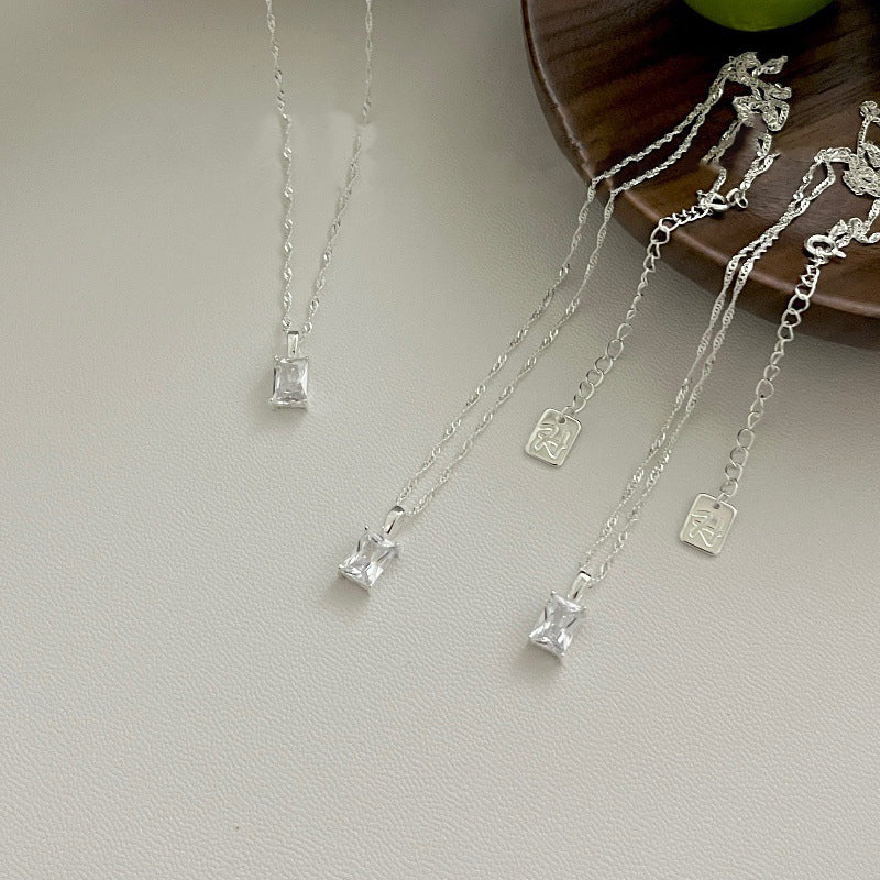 S925 Silver Rectangular Zircon Necklace