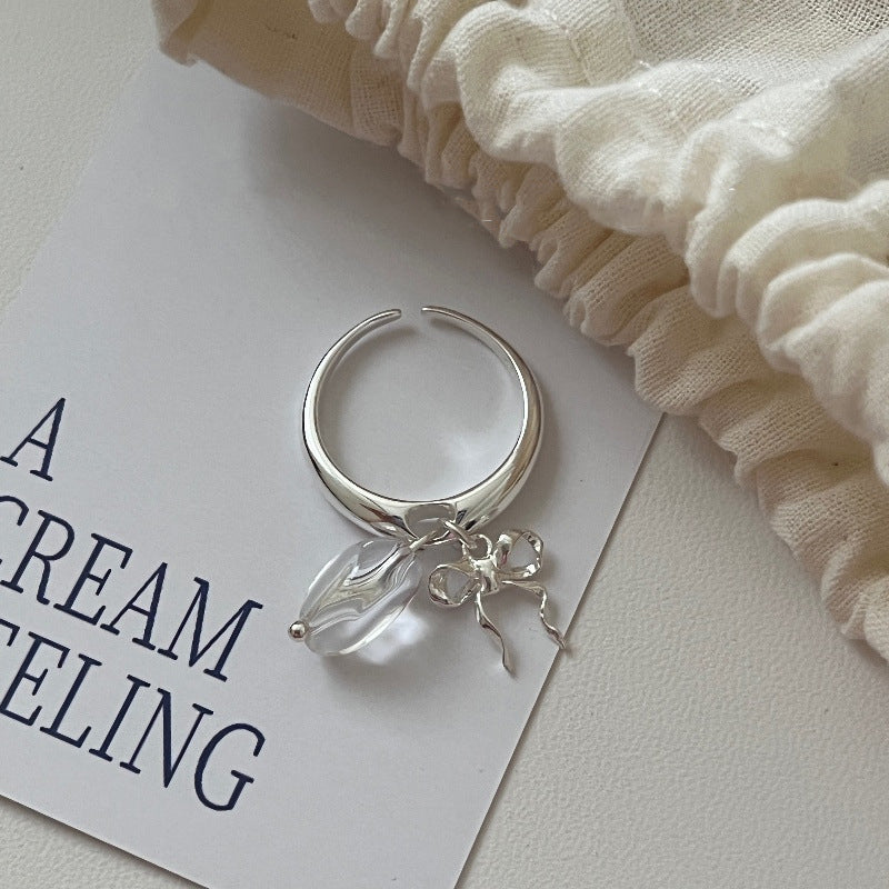 S925 Sterling Silver Transparent Bow Ring