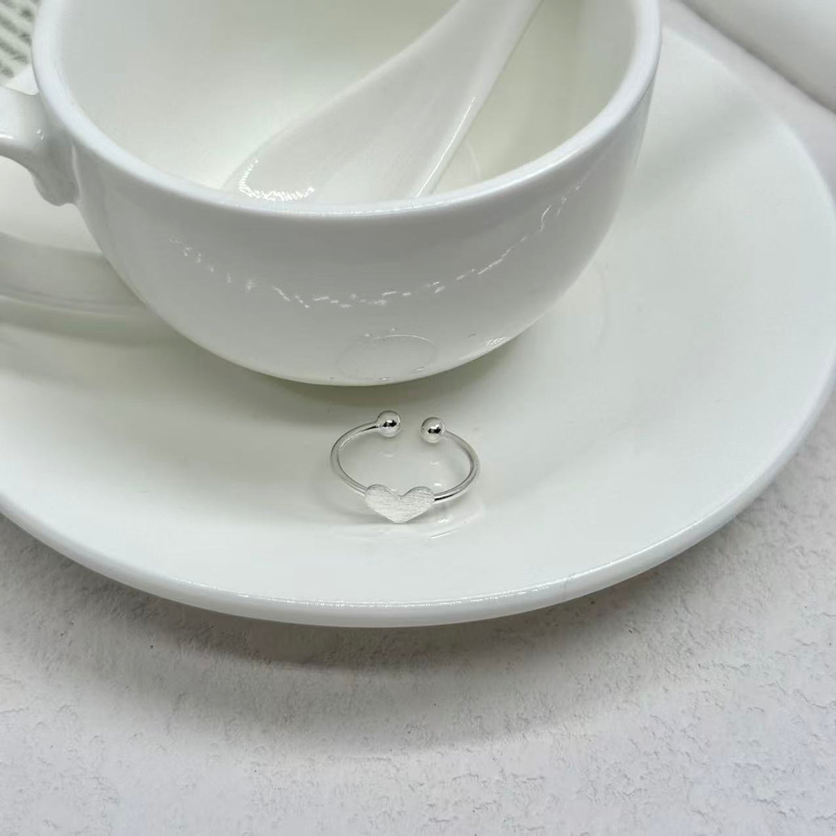 S925 Silver Brushed Heart Pinky Ring