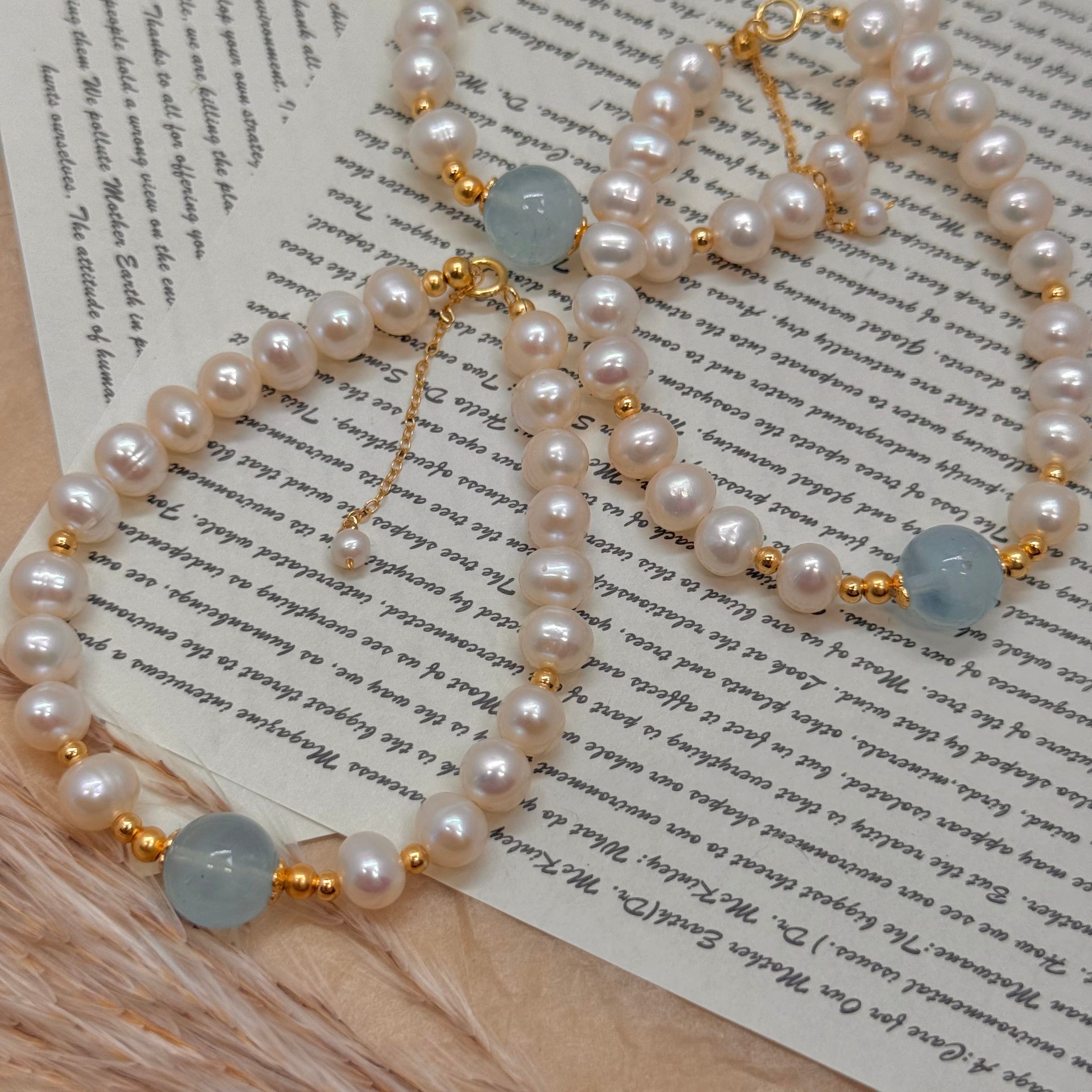 S925 Silver Aquamarine & Freshwater Pearl Bracelet