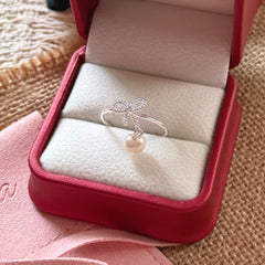 Bow Freshwater Pearl Drop Ring