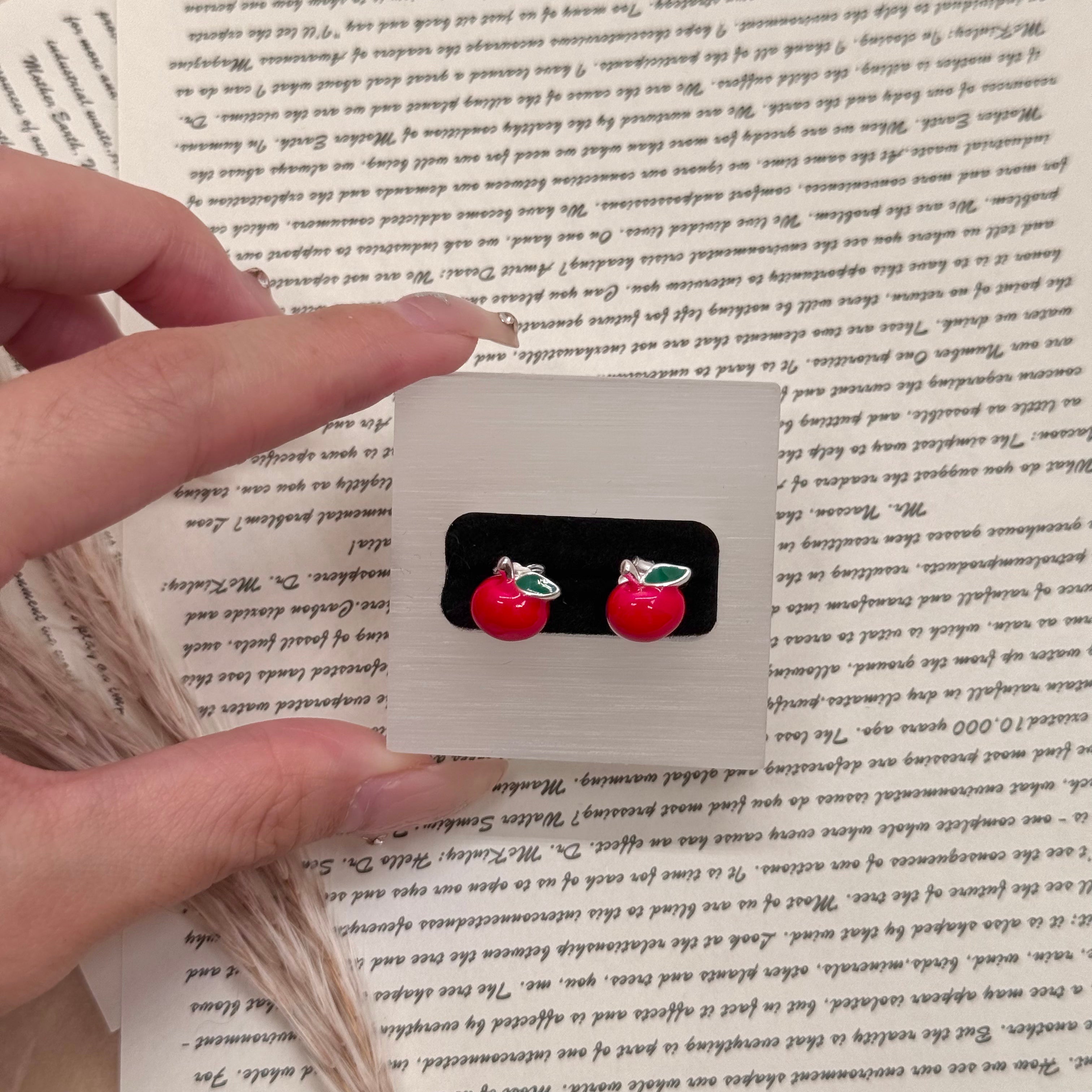 S925 Silver Red Apple Stud Earrings
