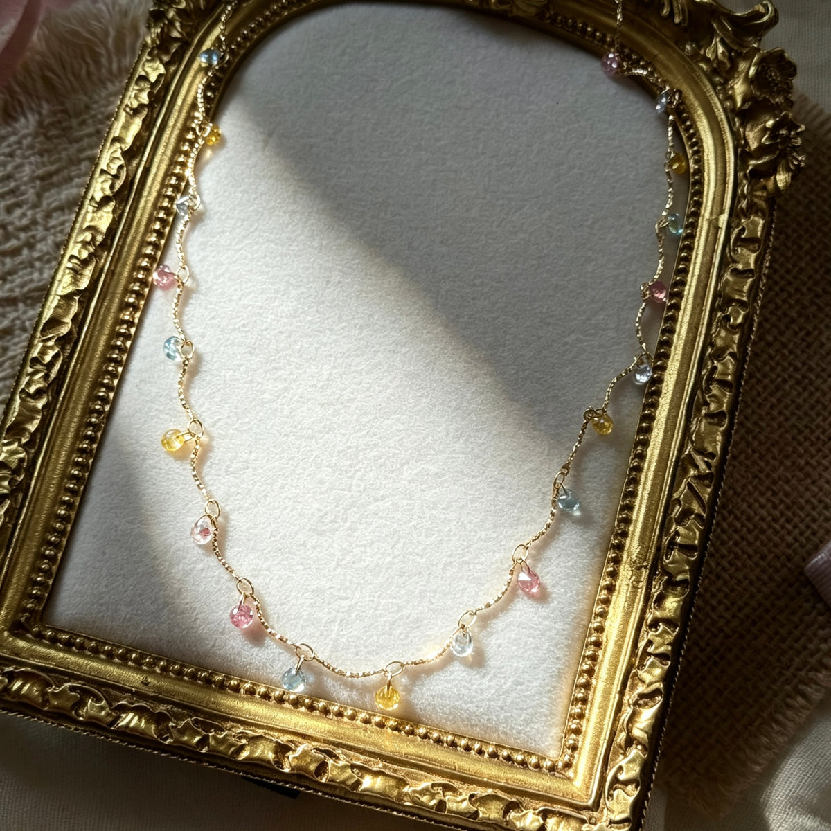 Colorful Crystal Teardrop Pavé Necklace