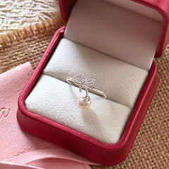 Bow Freshwater Pearl Drop Ring