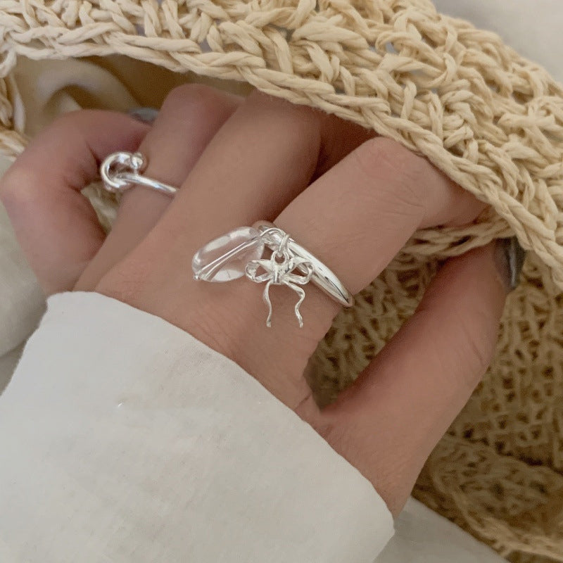 S925 Sterling Silver Transparent Bow Ring