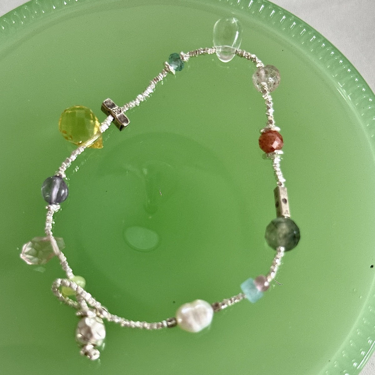 Natural Pearl & Silver Fragment Crystal Bracelet