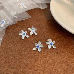 Floral Stamen Blue Zircon Stud Earrings in S925 Silver