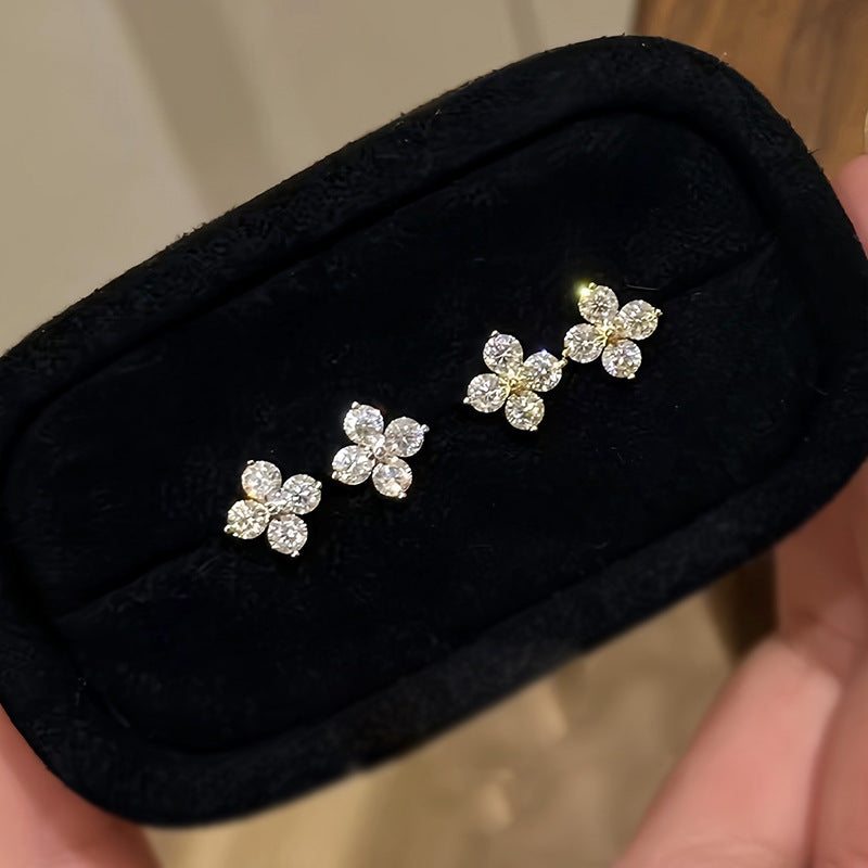 S925 Silver Four-Leaf Clover Stud Earrings