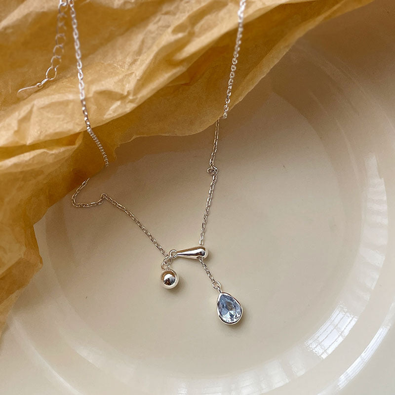 S925 Sterling Silver Blue Teardrop Zircon Necklace