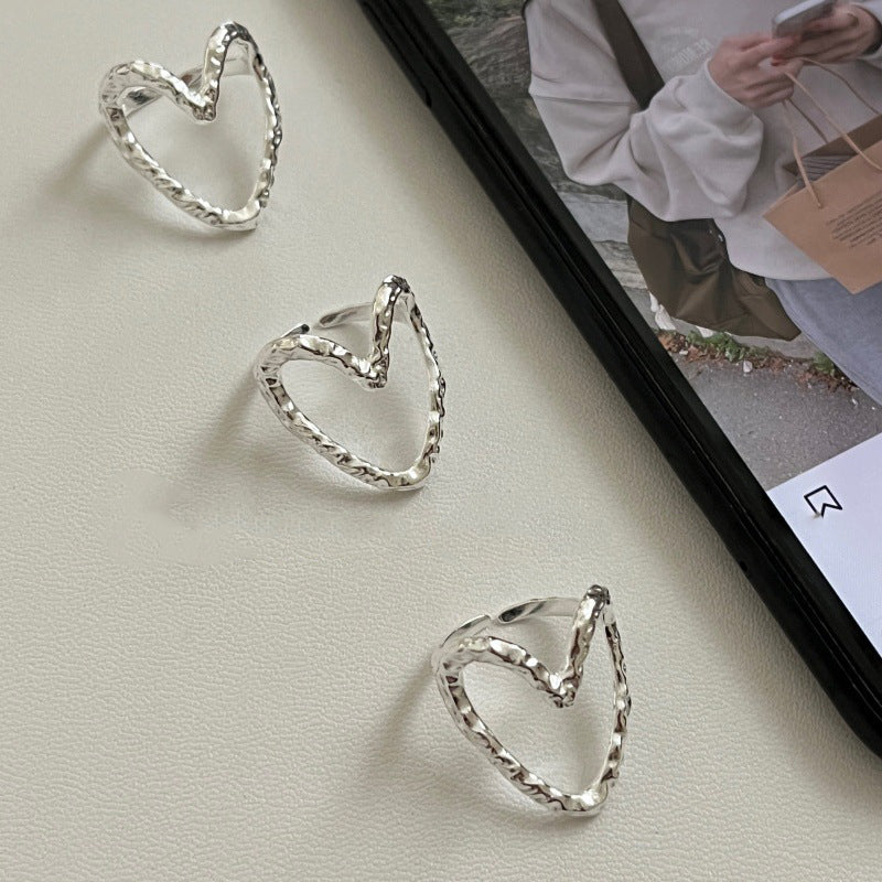 Etched Heart · Vintage Hollow Silver Ring