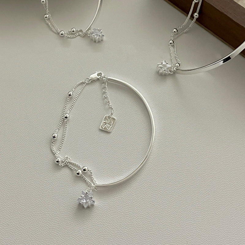 S925 Silver Zircon Star Bangle