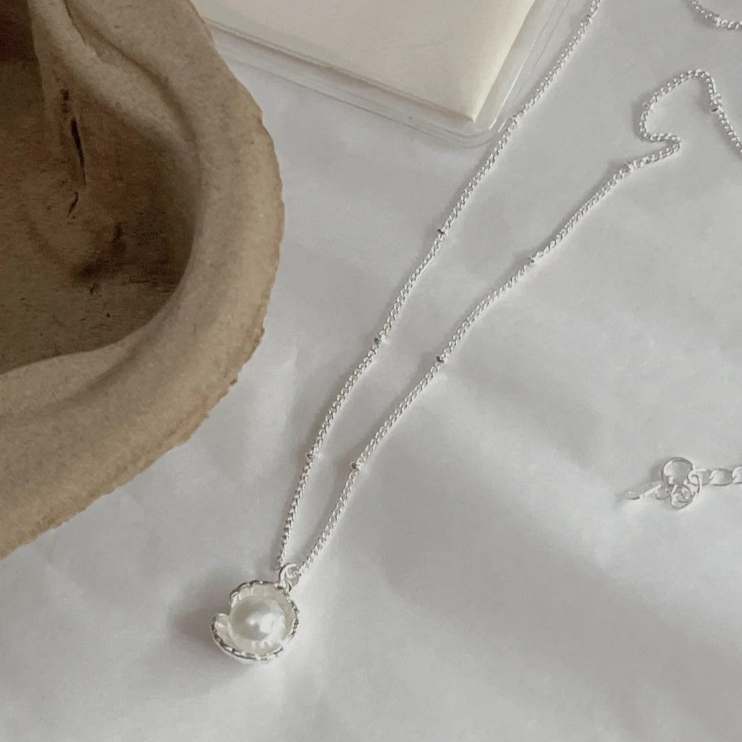 Silver Shell & Austrian Pearl Necklace