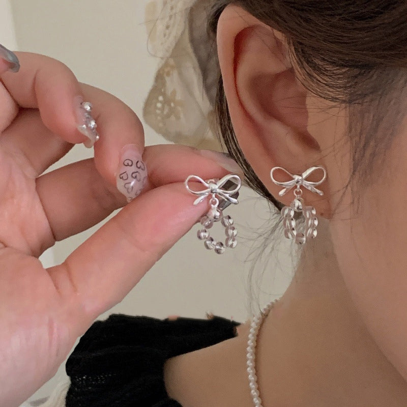 S925 Silver Bowknot White Crystal Earrings