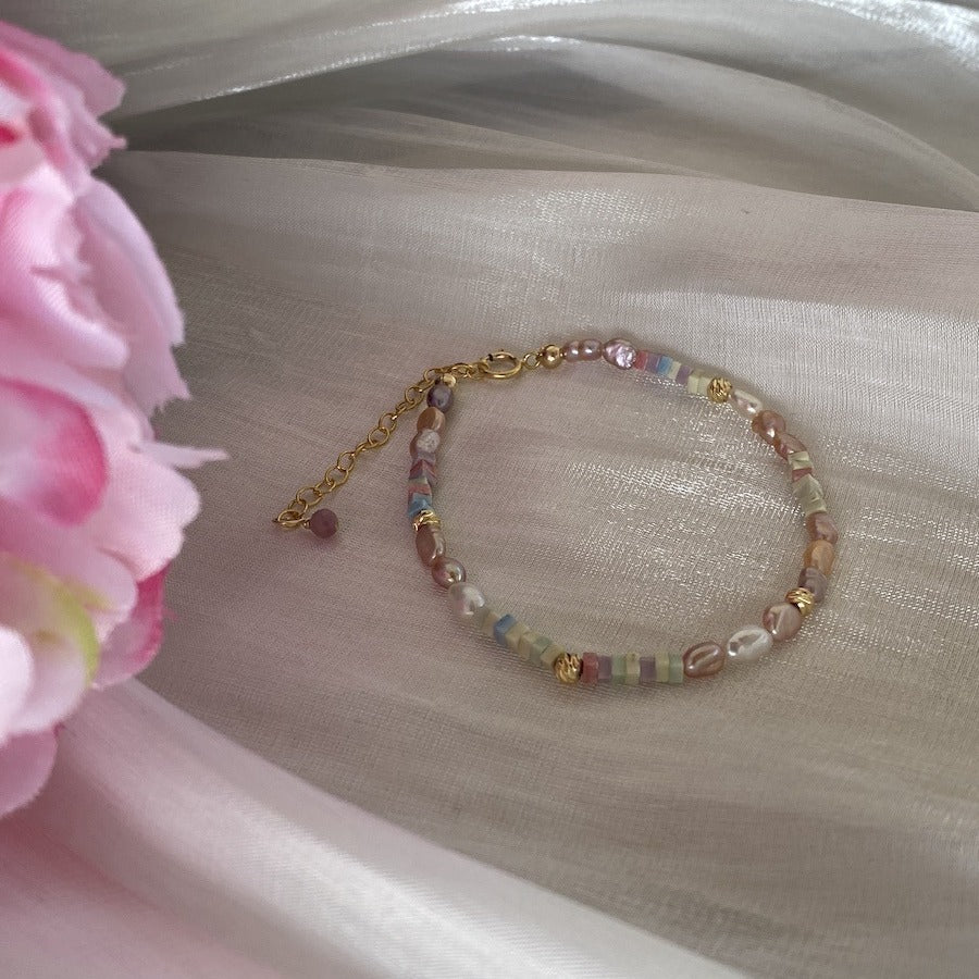 14K Gold-Filled Pink and Purple Beaded Pearl Bracelet