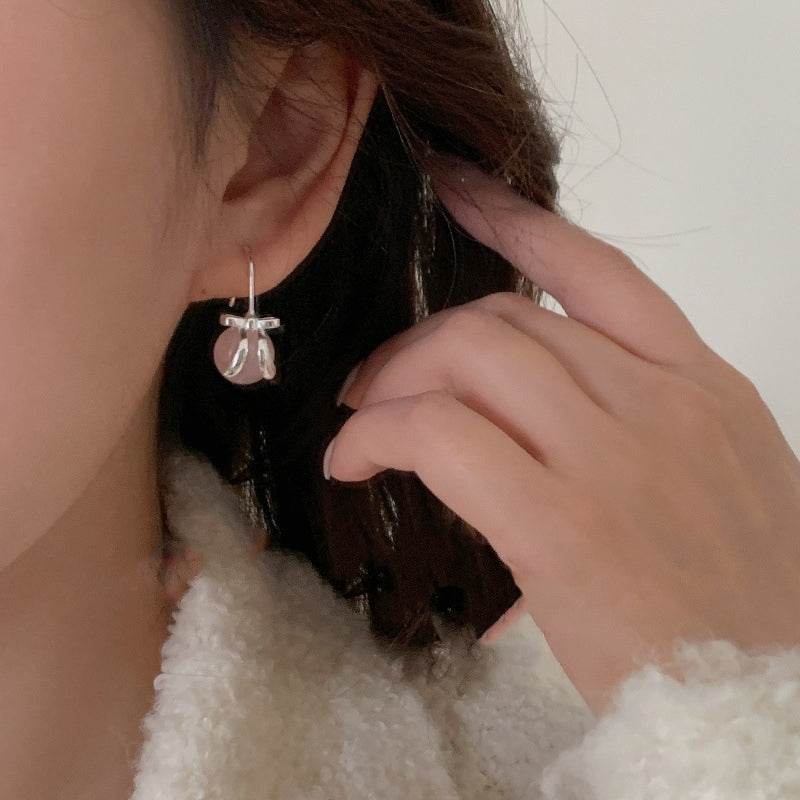 S925 Silver Pink Agate Bow Earrings