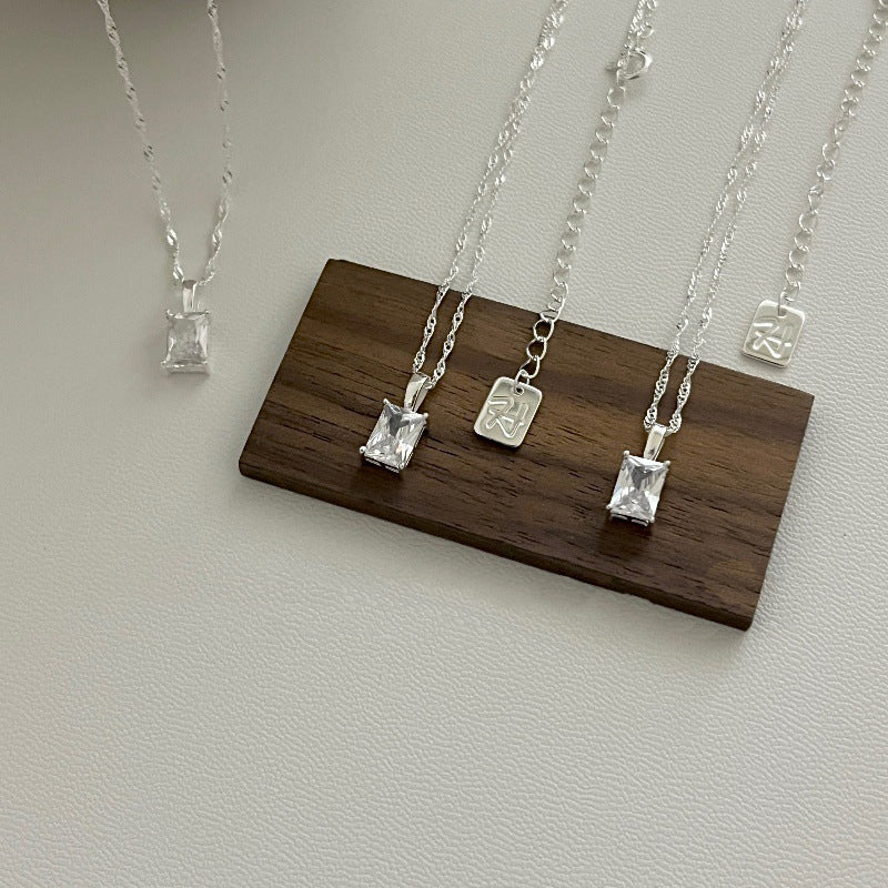 S925 Silver Rectangular Zircon Necklace