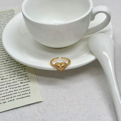 S925 Silver Vintage Heart Textured Ring