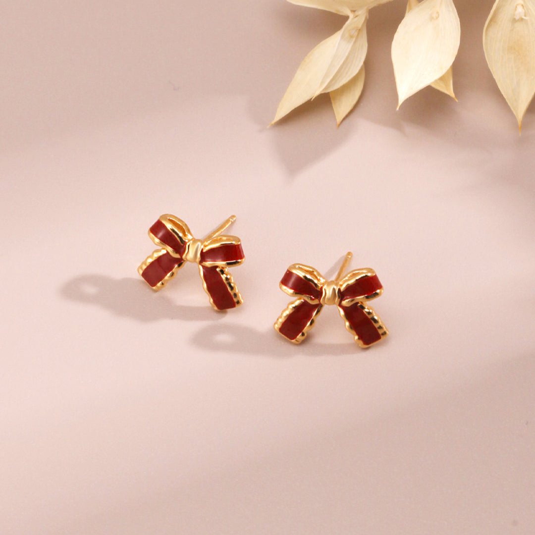 S925 Silver Butterfly Earrings with Red Enamel