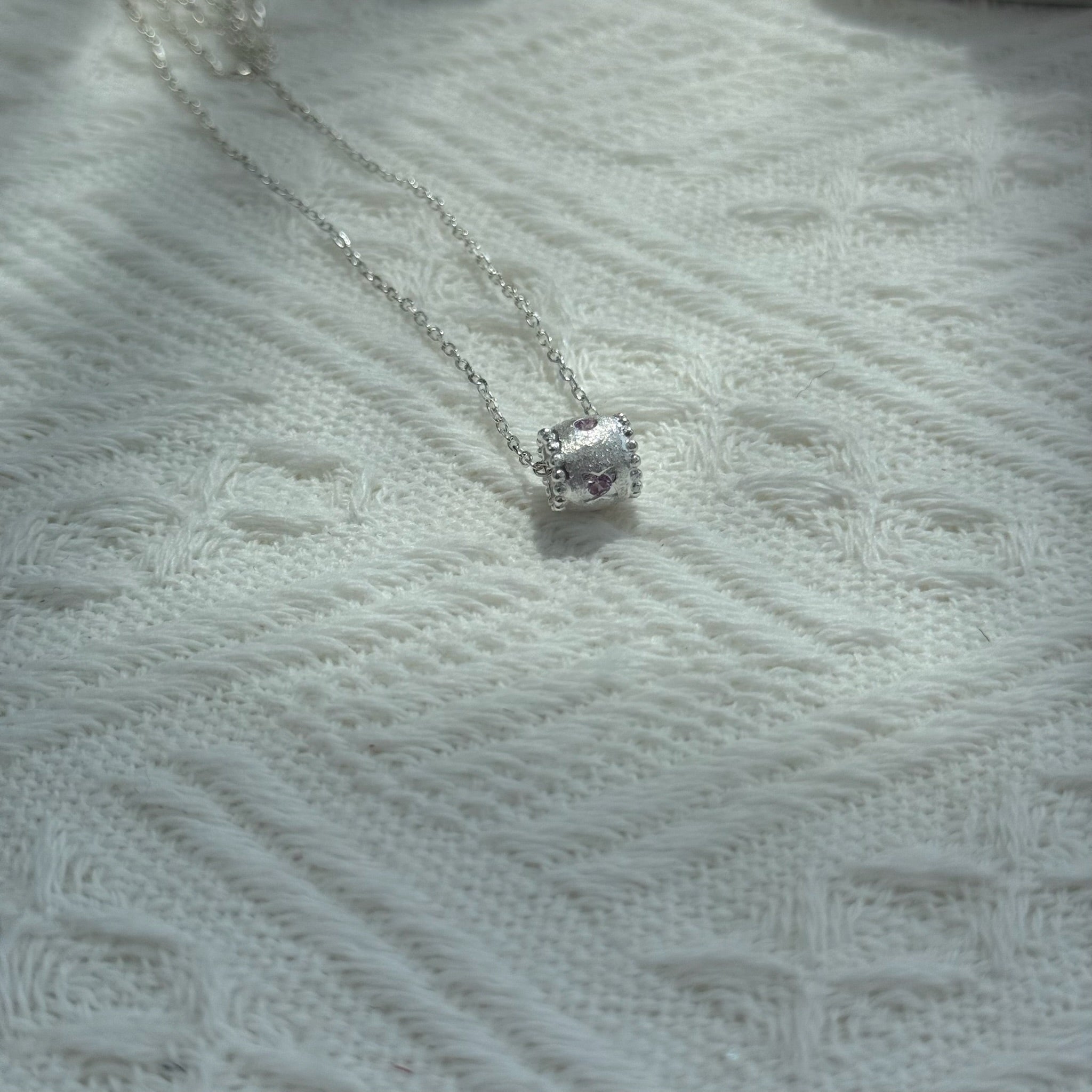 Blush Reverie · Pink Zircon Drum Pendant