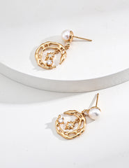 S925 Silver Artistic Natural Pearl & Zircon Earrings