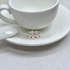 S925 Silver Pink Enamel Heart Ring
