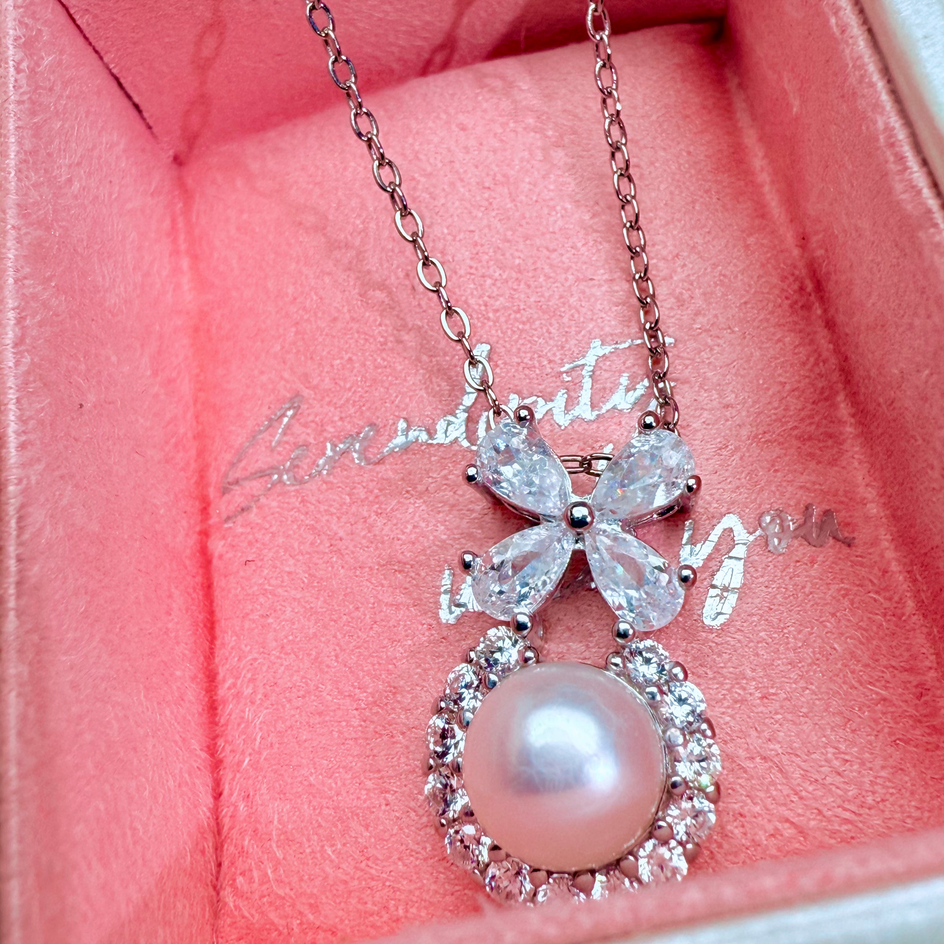 S925 Silver Freshwater Pearl Marquise Flower Necklace