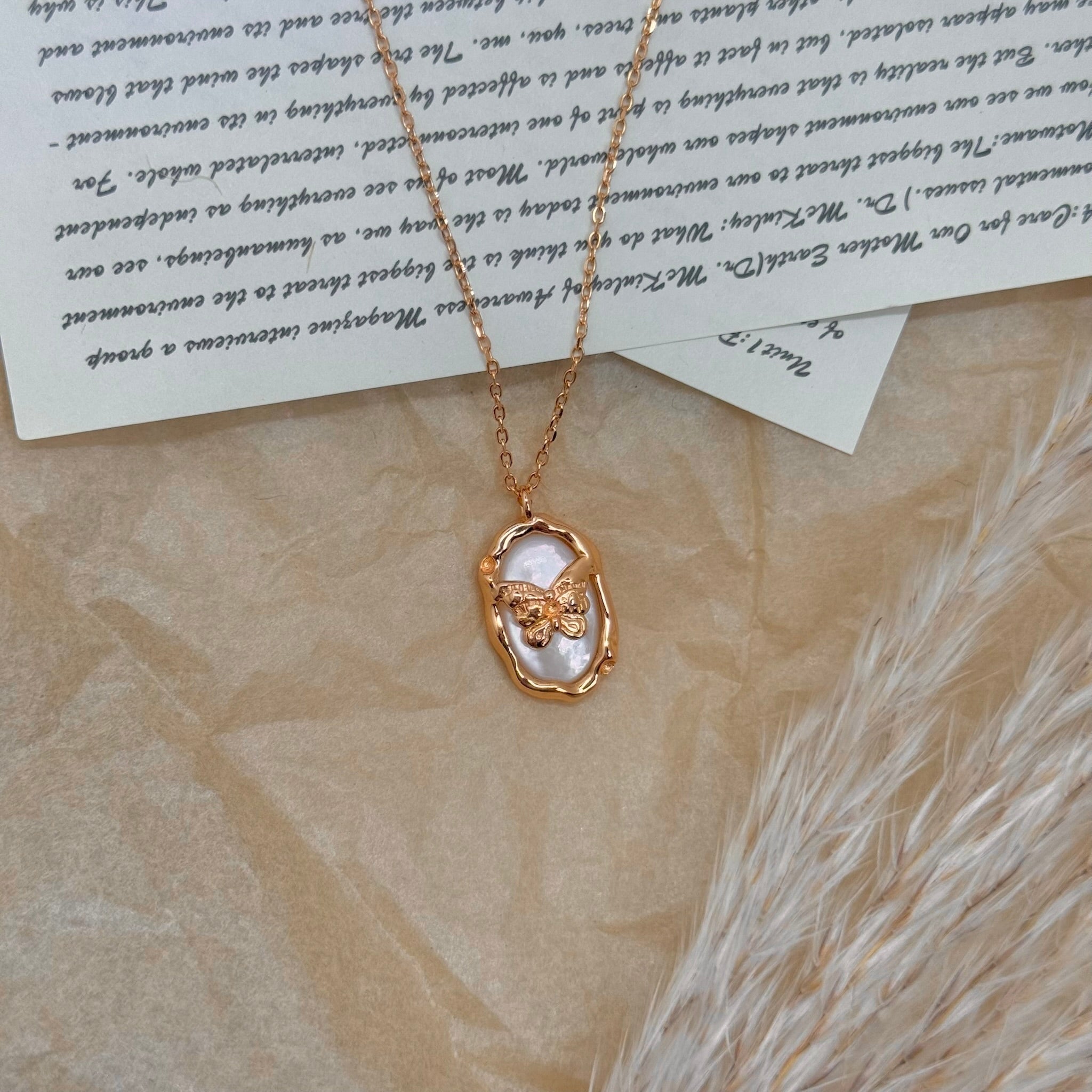 S925 Silver Mother-of-Pearl Butterfly Pendant Necklace