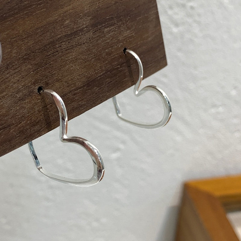 S925 Silver Wide Open-Heart Hoop Earrings