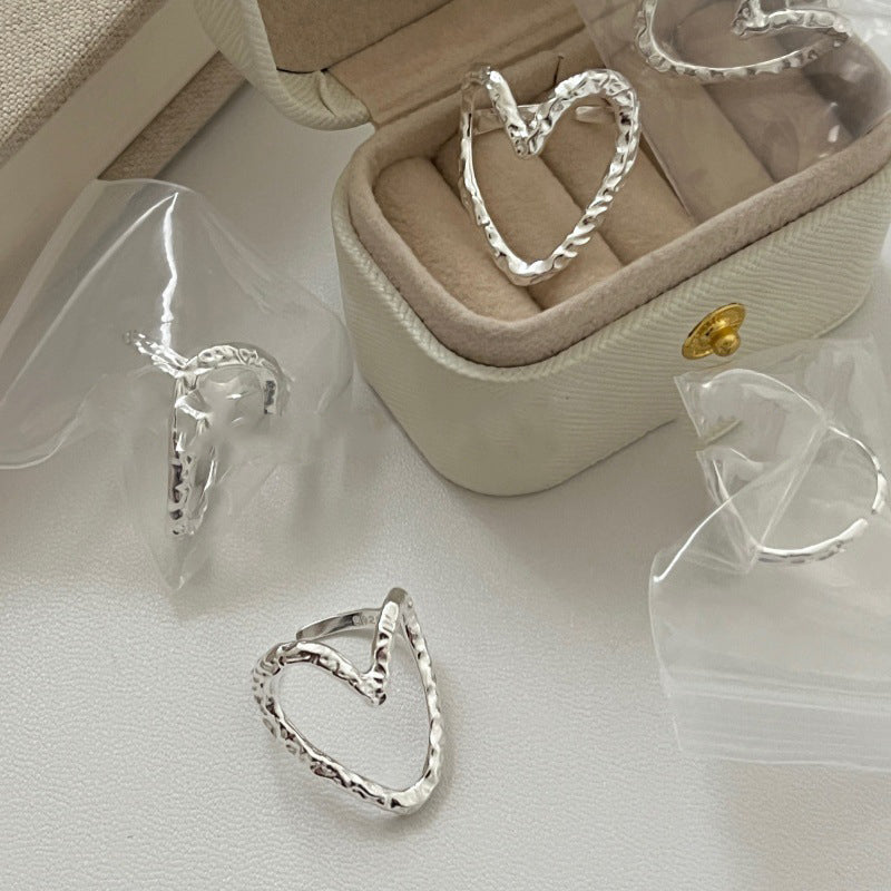 Etched Heart · Vintage Hollow Silver Ring