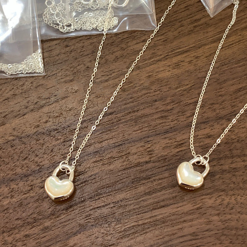 S925 Silver Heart & Shell Lock Pendant Necklace