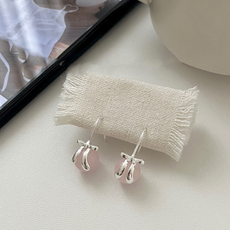 S925 Silver Pink Agate Bow Earrings