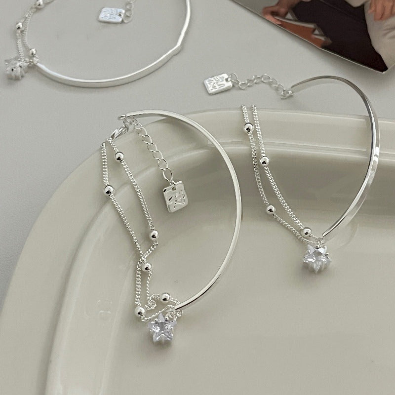 S925 Silver Zircon Star Bangle