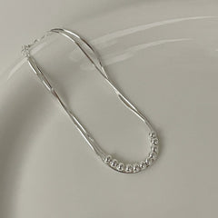S925 Silver Double-Layer Beaded Snake Chain Bracelet