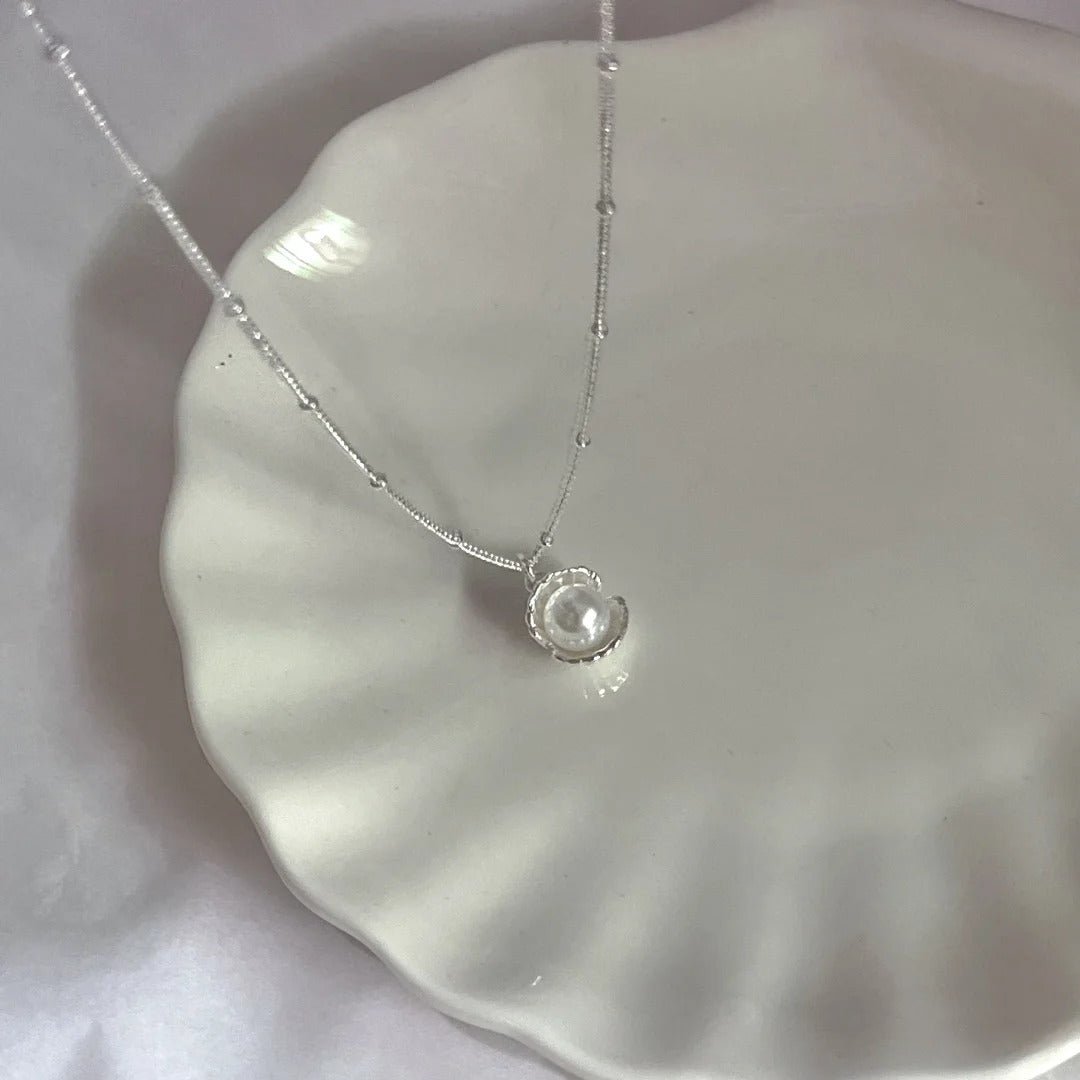 Silver Shell & Austrian Pearl Necklace