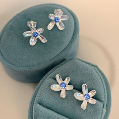 Floral Stamen Blue Zircon Stud Earrings in S925 Silver