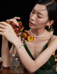 S925 Vintage Gold Button Pearl Bracelet