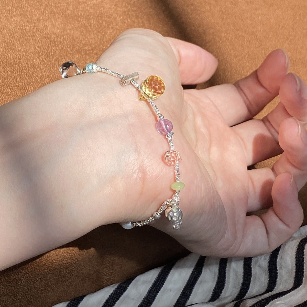 Natural Pearl & Silver Fragment Crystal Bracelet