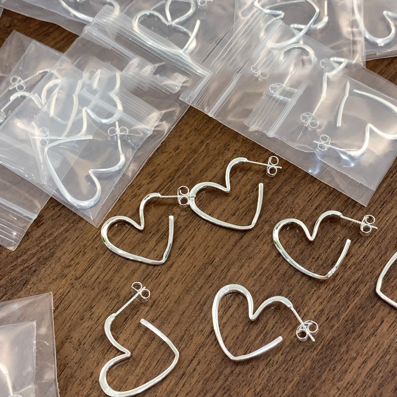 S925 Silver Wide Open-Heart Hoop Earrings