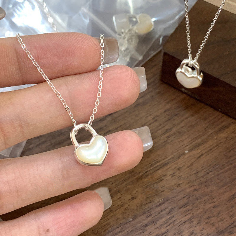 S925 Silver Heart & Shell Lock Pendant Necklace