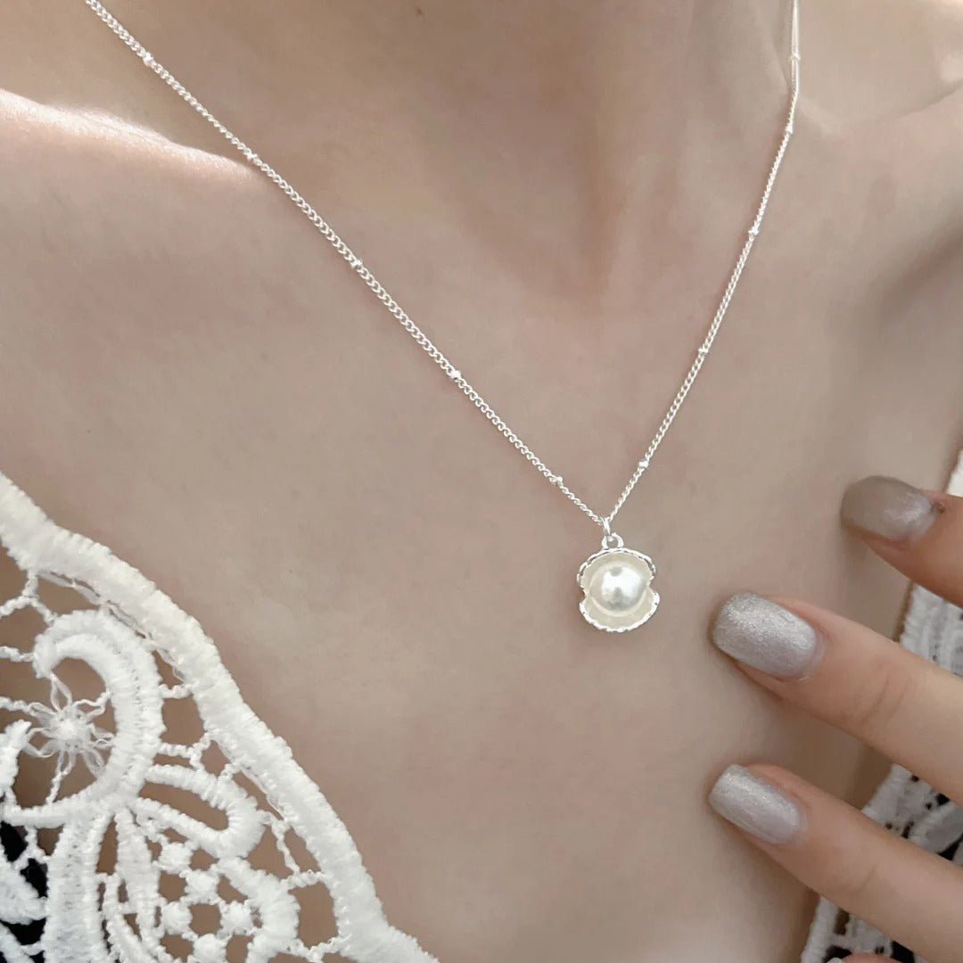 Silver Shell & Austrian Pearl Necklace