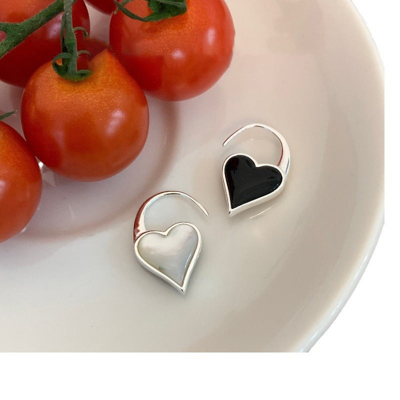 S925 Silver Dual-Tone Heart Shell & Onyx Drop Earrings