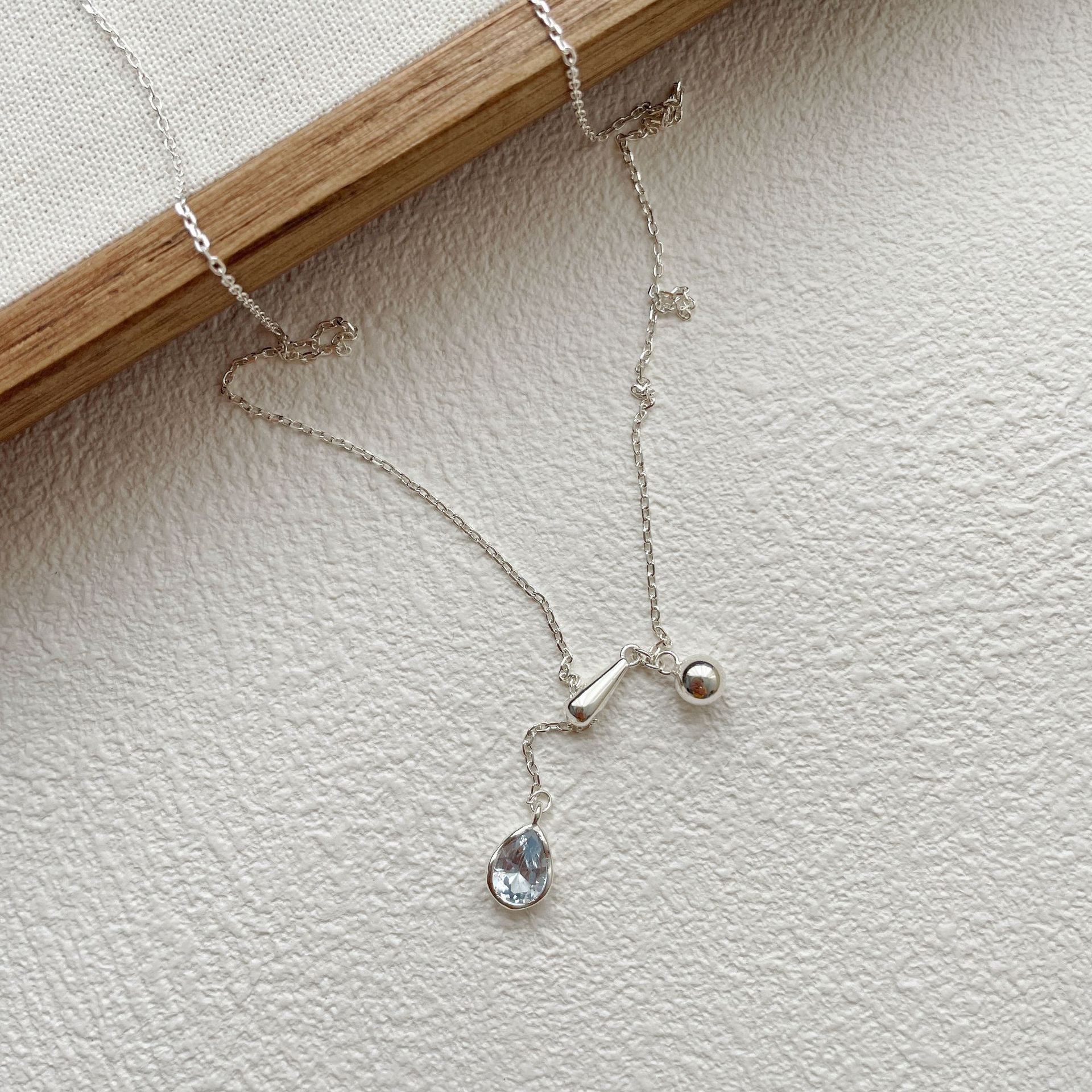 S925 Sterling Silver Blue Teardrop Zircon Necklace