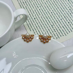 S925 Gold-Plated Zirconia & Pearl Stud Earrings