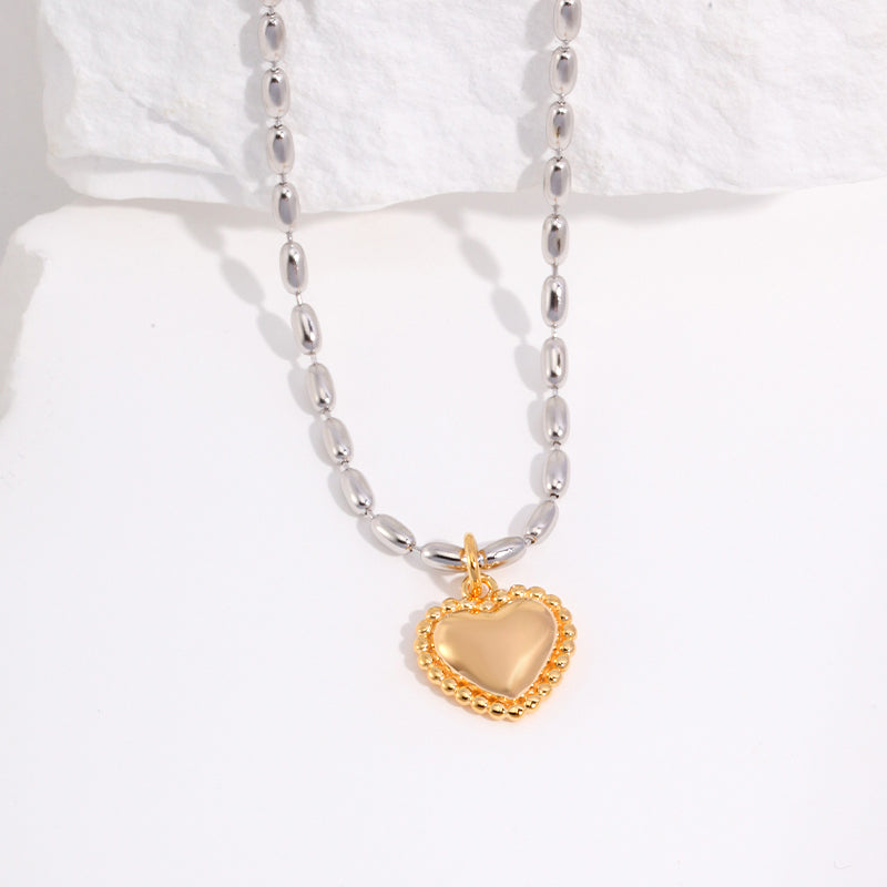 S925 Silver Beaded Heart Gold-Plated Necklace