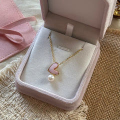 Pink Heart Shell & Freshwater Pearl Necklace