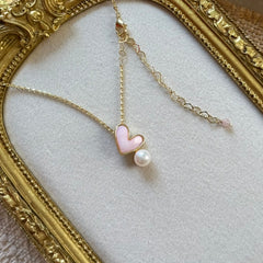 Pink Heart Shell & Freshwater Pearl Necklace