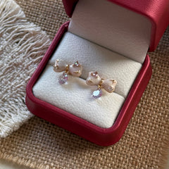 Pink Enamel Bow & Lavender Zircon Drop Stud Earrings